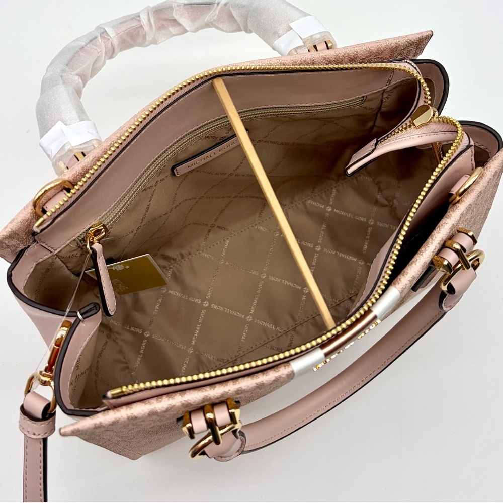 Michael Kors Blush Pink Signature Stripe Satchel - Picture 11 of 16